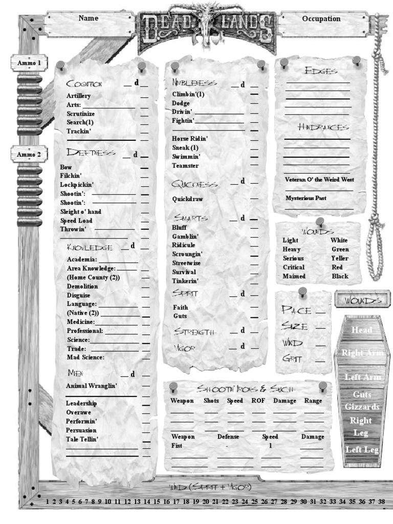 Deadlands - Character Sheet 3 | PDF | Leisure | Weaponry