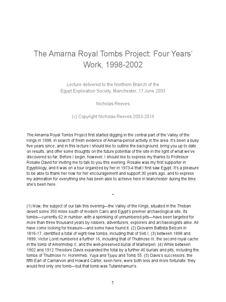 The Amarna Royal Tombs Project Four Year | PDF | Tutankhamun | Ancient ...