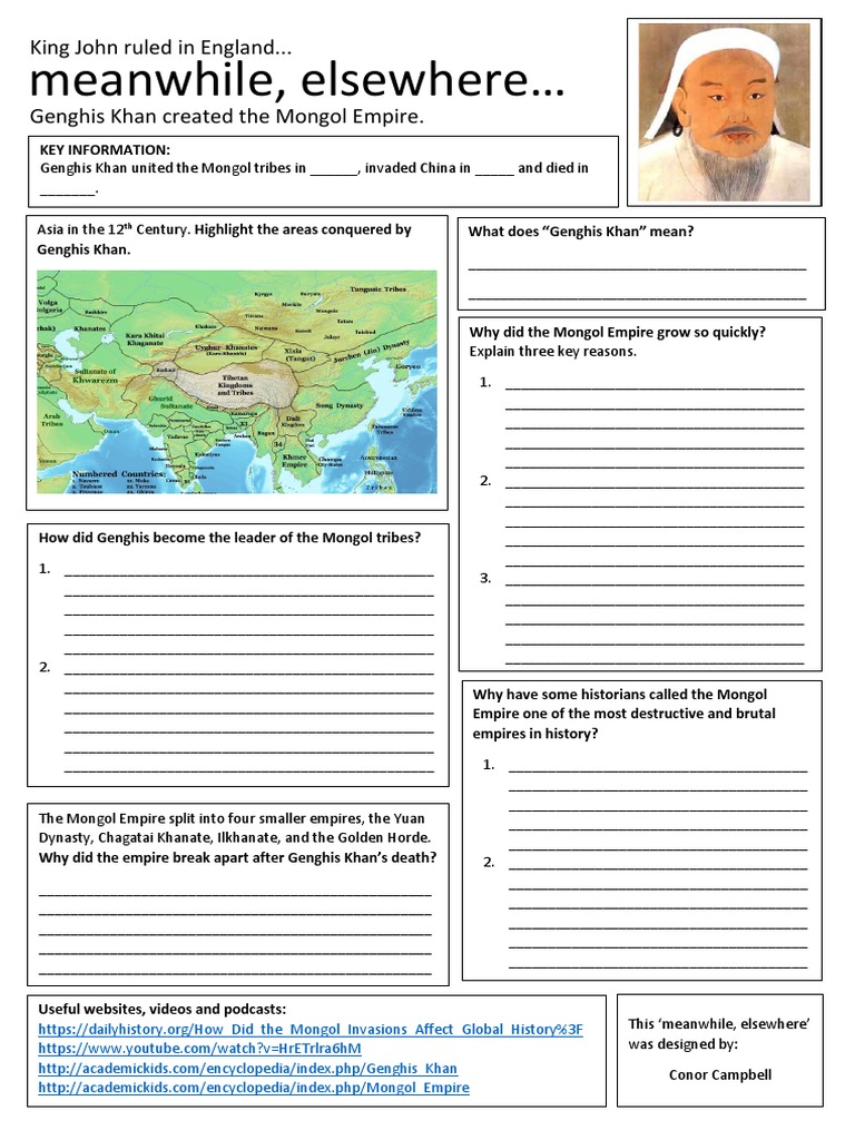 Genghis Khan And The Mongols Worksheet
