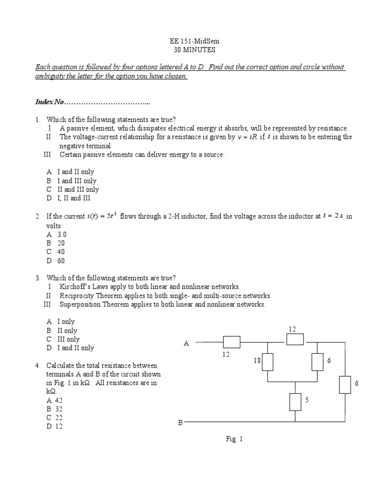 Electrical Engineering Exam Questions | PDF | Electrical Network ...
