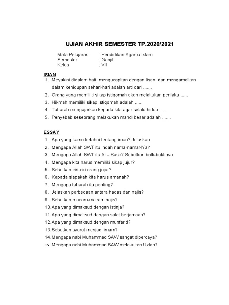 Uas Kls Vii Bukit Cahaya Pdf