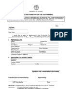 Application Form For On-The-Job Training