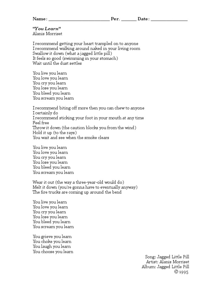 You learn lyrics pdf recorded music