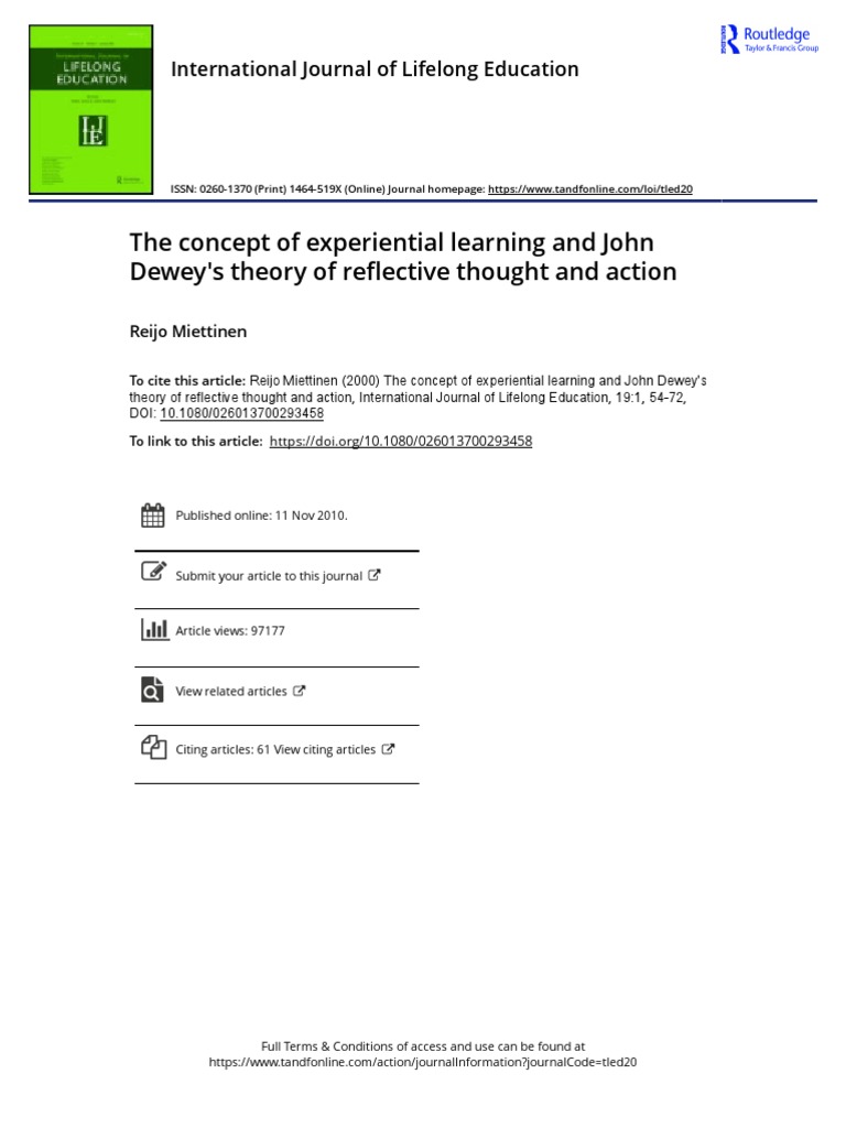 The Concept of Experiential Learning and John Dewey S Theory of ...
