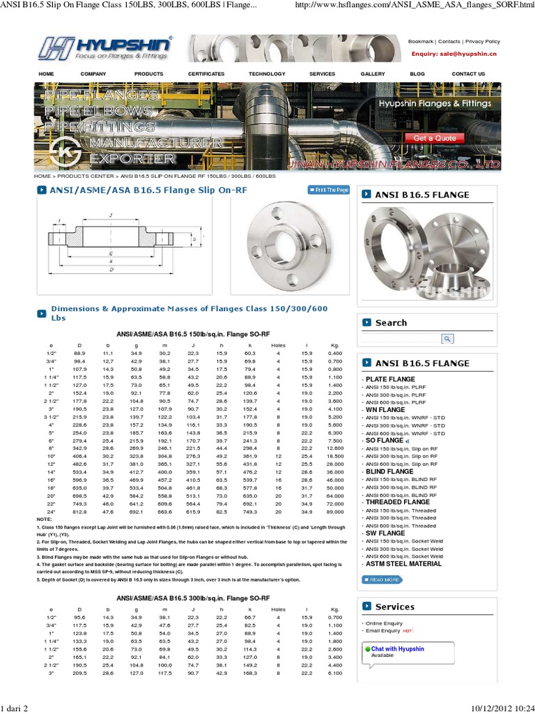 ANSI/ASME/ASA B16.5 Flange Slip On-RF | PDF | Building Materials ...