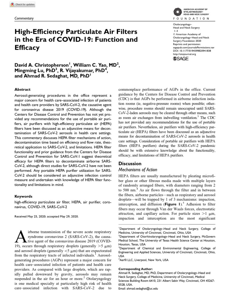 HEPA Filters in COVID-19 Care | PDF | Medical Specialties | Wellness