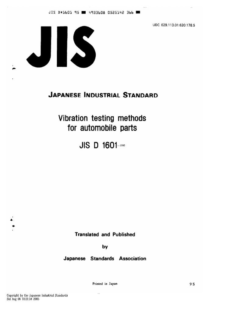 JIS-D1601-1995 - Vibration Tests Method For Automobile Parts