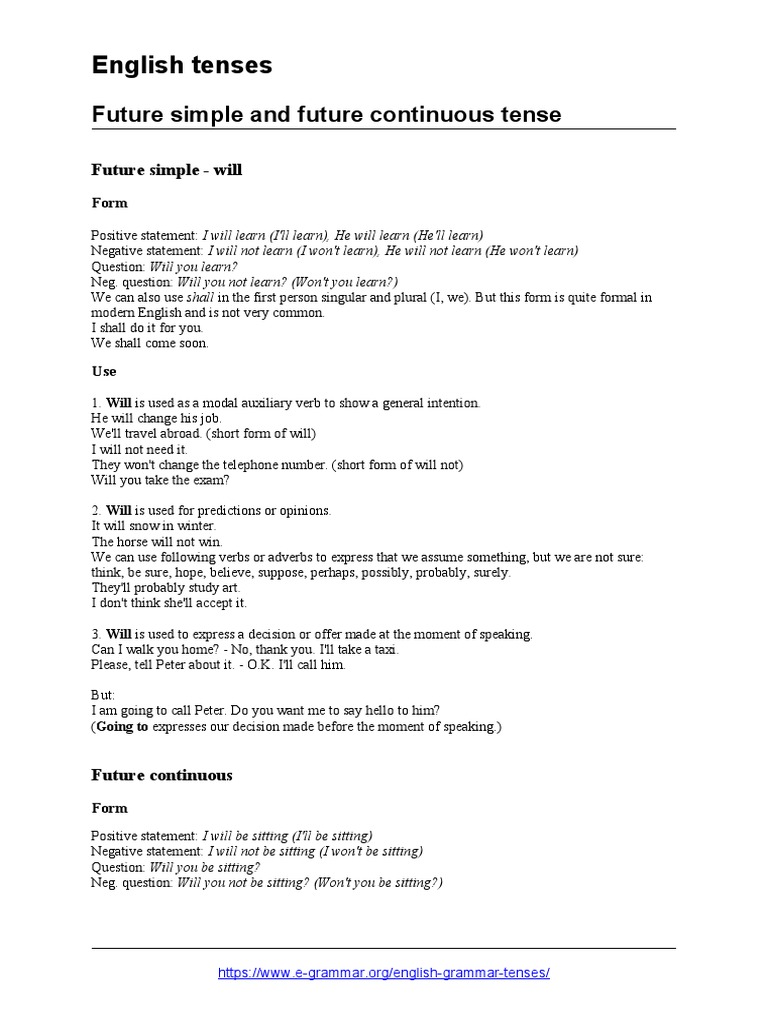 Future Simple vs. Continuous Tense Guide | PDF | Language Mechanics ...