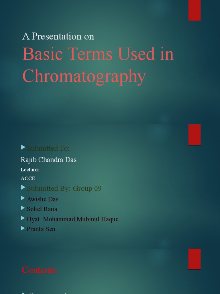 Basic Terms Used in Chromatography PDF Elution Chromatography