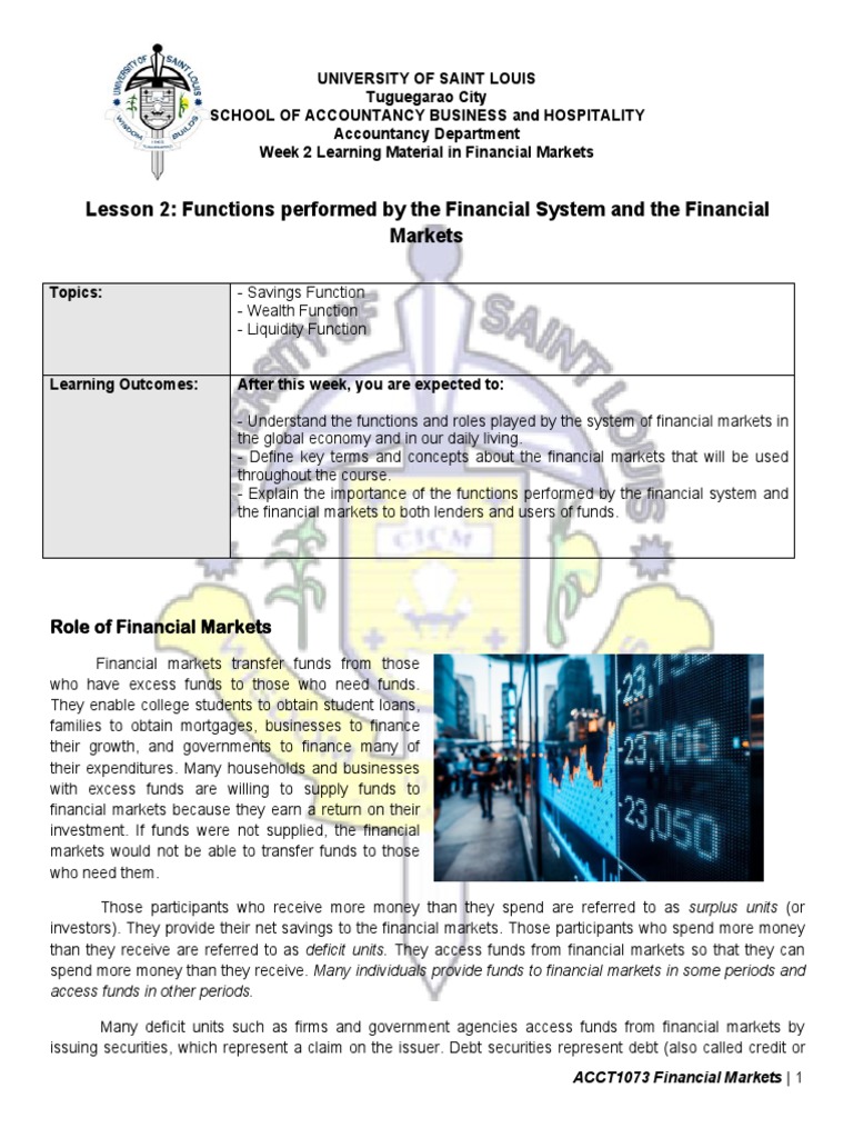 Functions of Financial Markets Explained | PDF | Securities (Finance ...