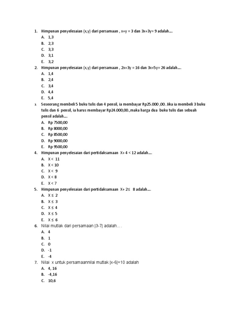 Soal Uas Matematika Kelas 10 Pdf