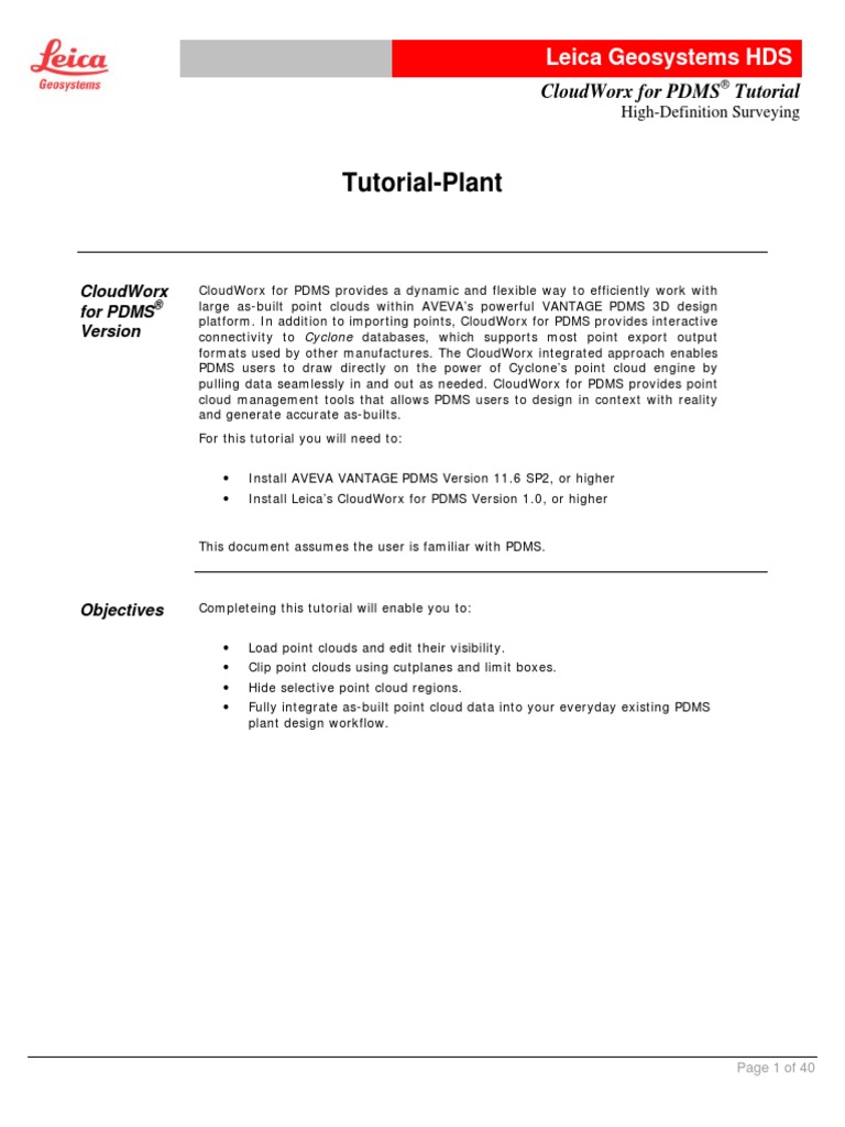 CloudWorx For AVEVA PDMS Tutorial PDF Cloud Computing Menu
