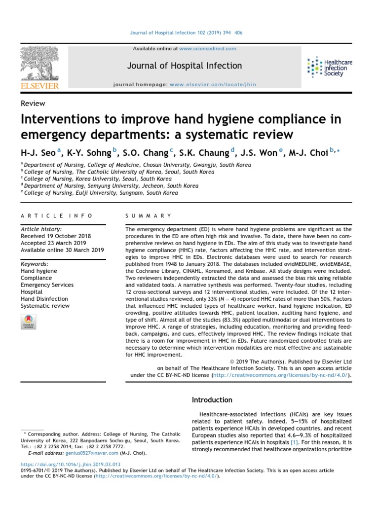 Interventions To Improve Hand Hygiene Compliance in Emergency