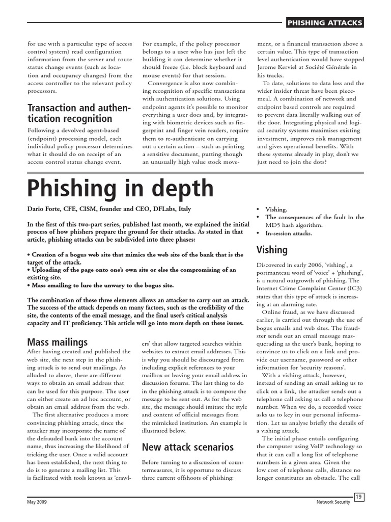 2009 Phishing In Depth Pdf Phishing Computer Network Security