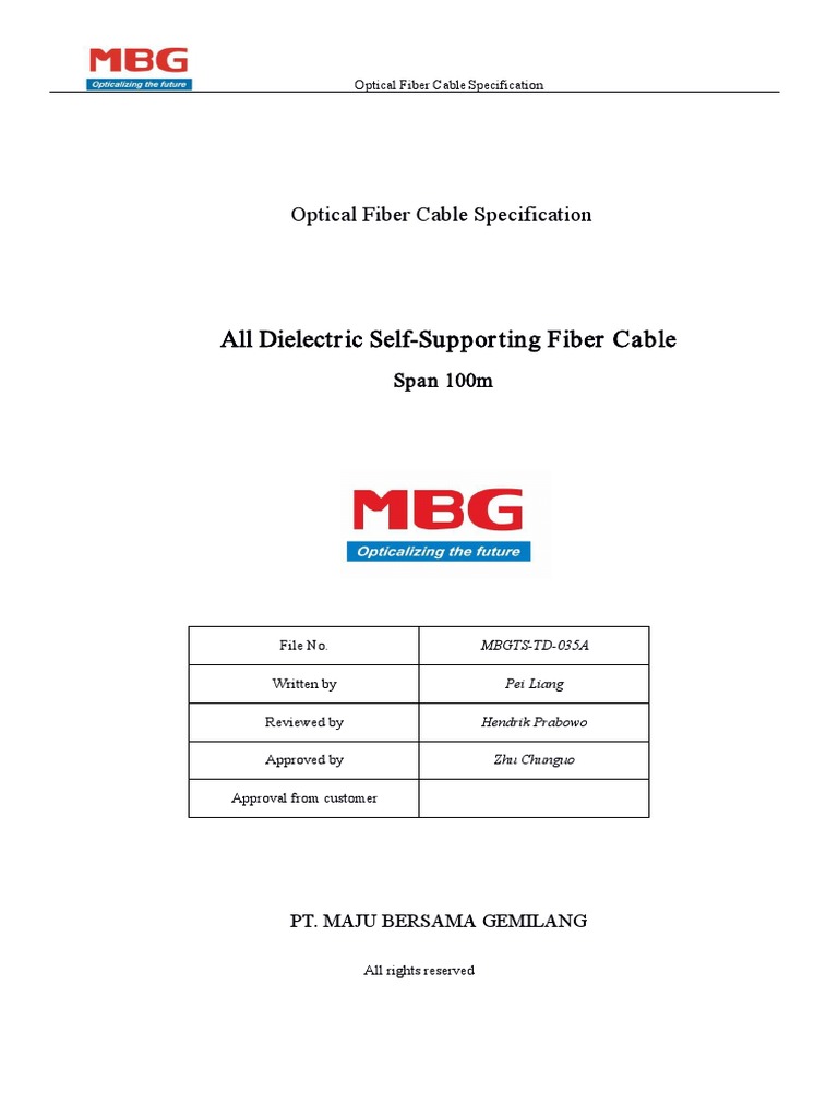 Technical Specification MBG, PDF, Optical Fiber