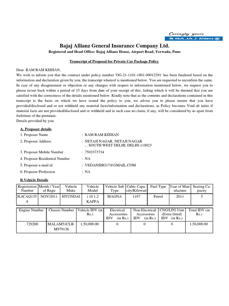 Private Car Insurance Confirmation | PDF | Liability Insurance | Insurance