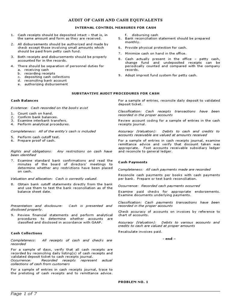 Audit of Cash and Cash Equivalents Evaluating Internal Controls and