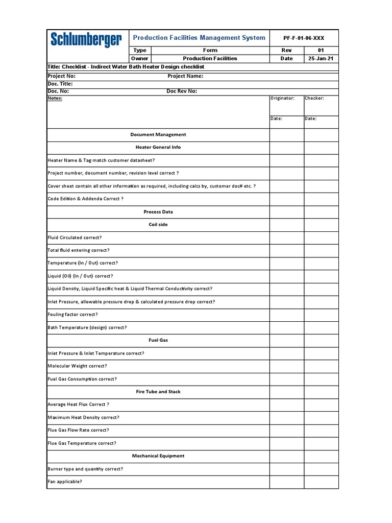 Indirect Water Bath Heater Design Checklist Review PDF Pipe (Fluid