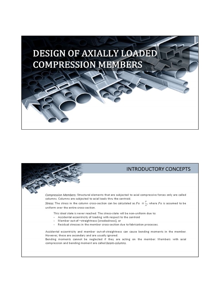 Design Of Axially Loaded Compression Members Pdf Buckling Bending