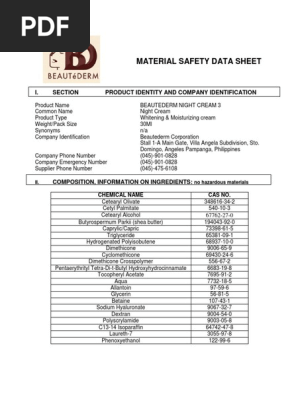 Msds Beautederm Night Cream 3 Pdf Personal Protective Equipment Water