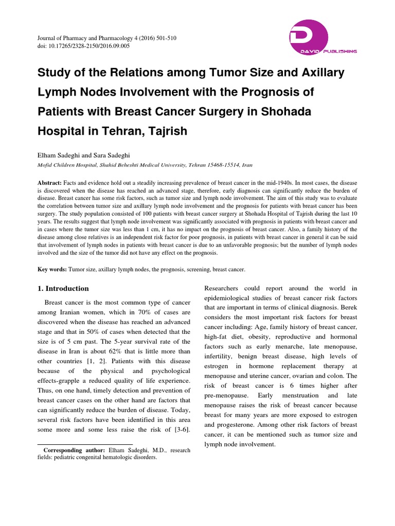 Study of The Relations Among Tumor Size and Axillary Lymph Nodes ...
