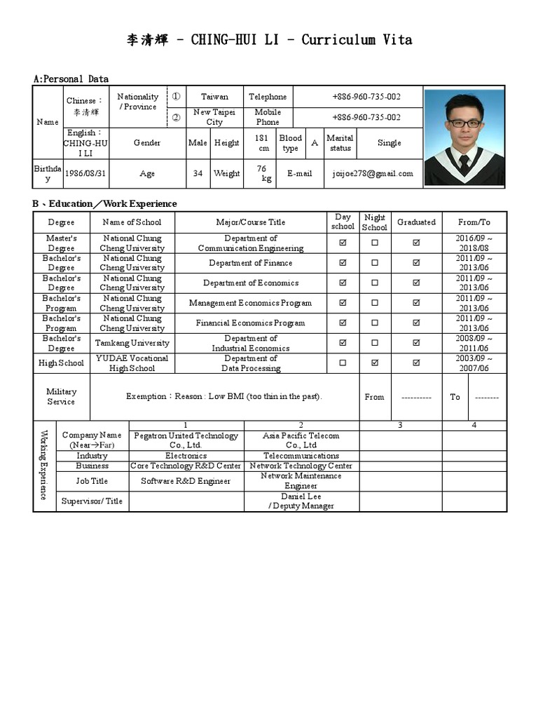 Ching-Hui Li - Engineering CV | PDF | Data Transmission | Lte ...