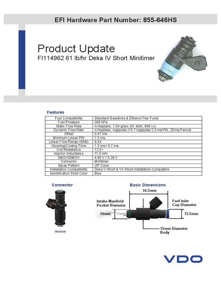 Siemens Ethanol Compatible Injector Datasheet 855646HS PDF