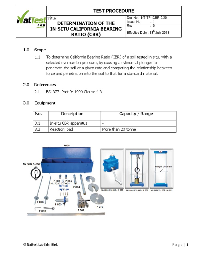 NT-TP-ICBR-2.20 Determination of The In-Situ CBR Test Rev.1 | PDF | In ...