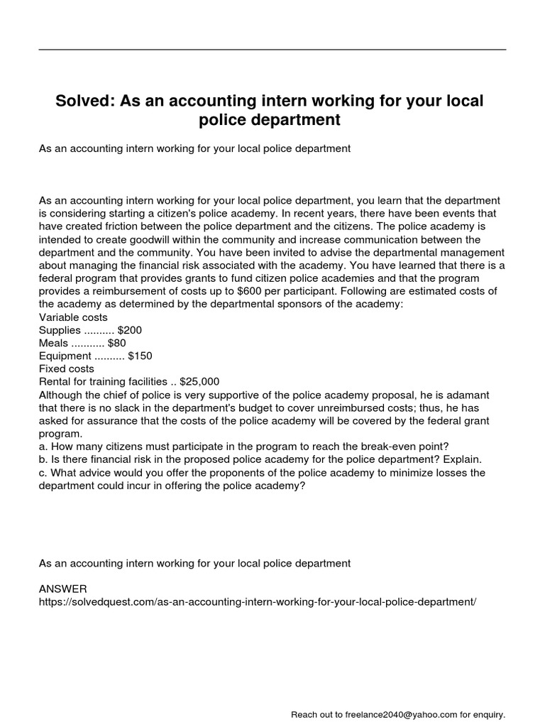 As An Accounting Intern Working For Your Local Police Department | PDF ...