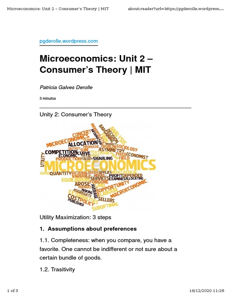 Microeconomics: Unit 2 - Consumer's Theory - MIT | PDF | Utility ...