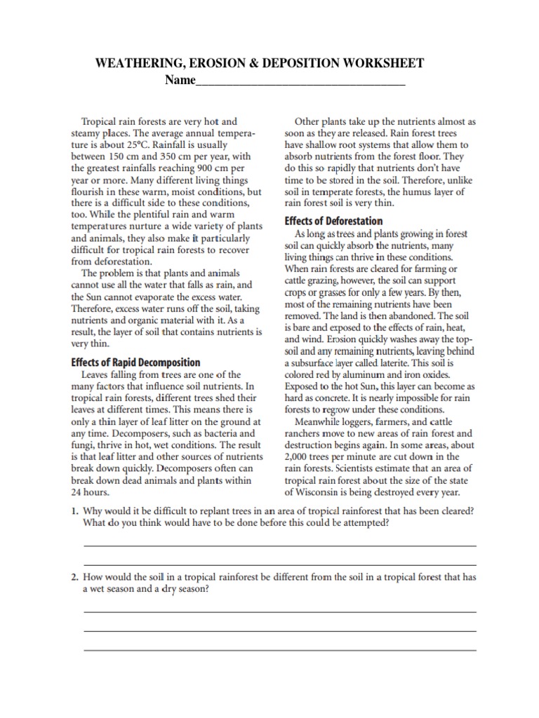 WeatEroDep Worksheet  PDF  Weathering  Erosion Throughout Weathering Erosion And Deposition Worksheet