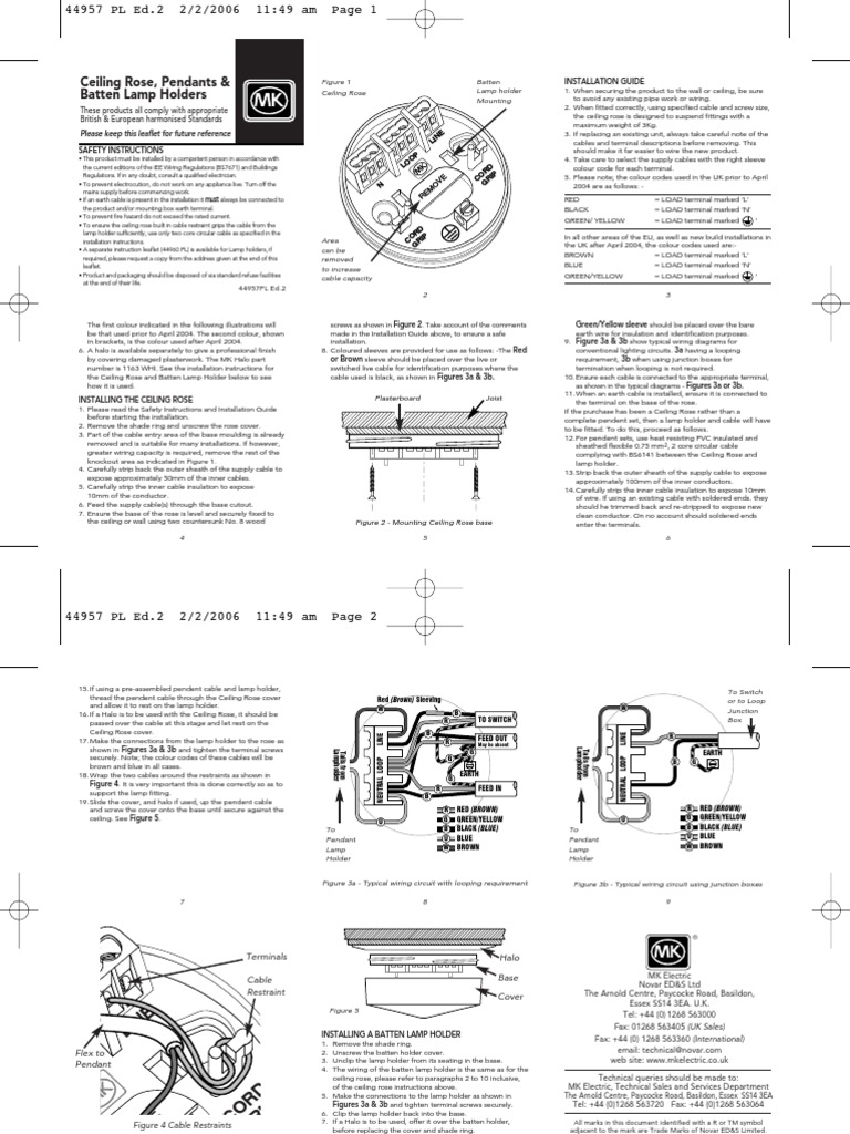 Ceiling Rose Pendants and Batten Lamp Holders PDF Electrical Wiring