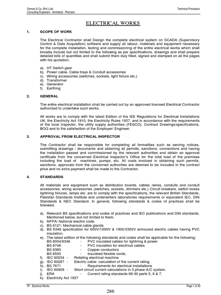 Electrical Installation Scope and Standards | PDF | Electrical Wiring ...