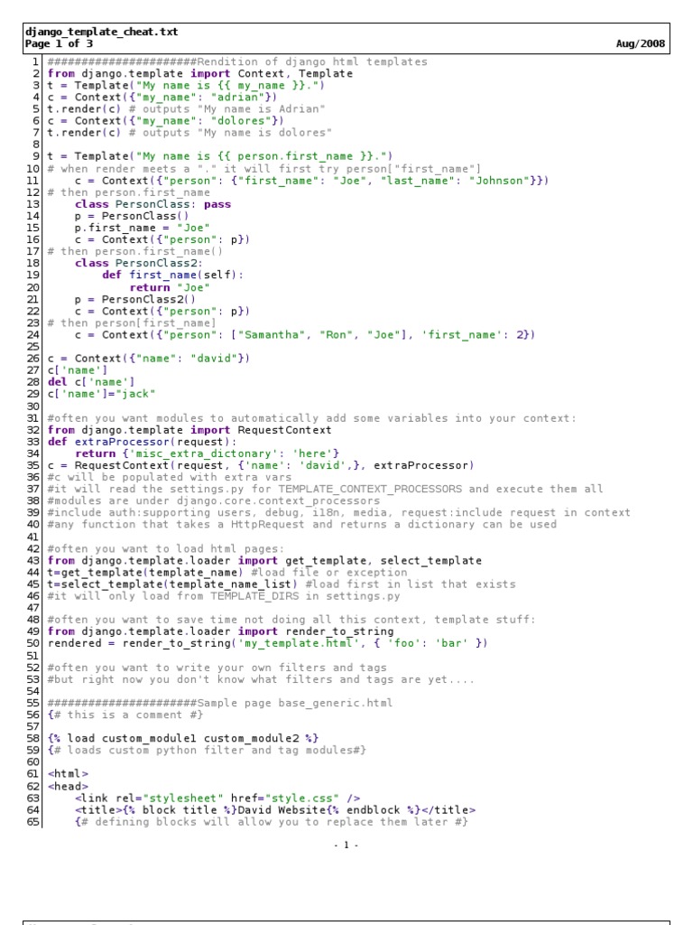 Django Templates Cheat Sheet PDF World Wide  & 