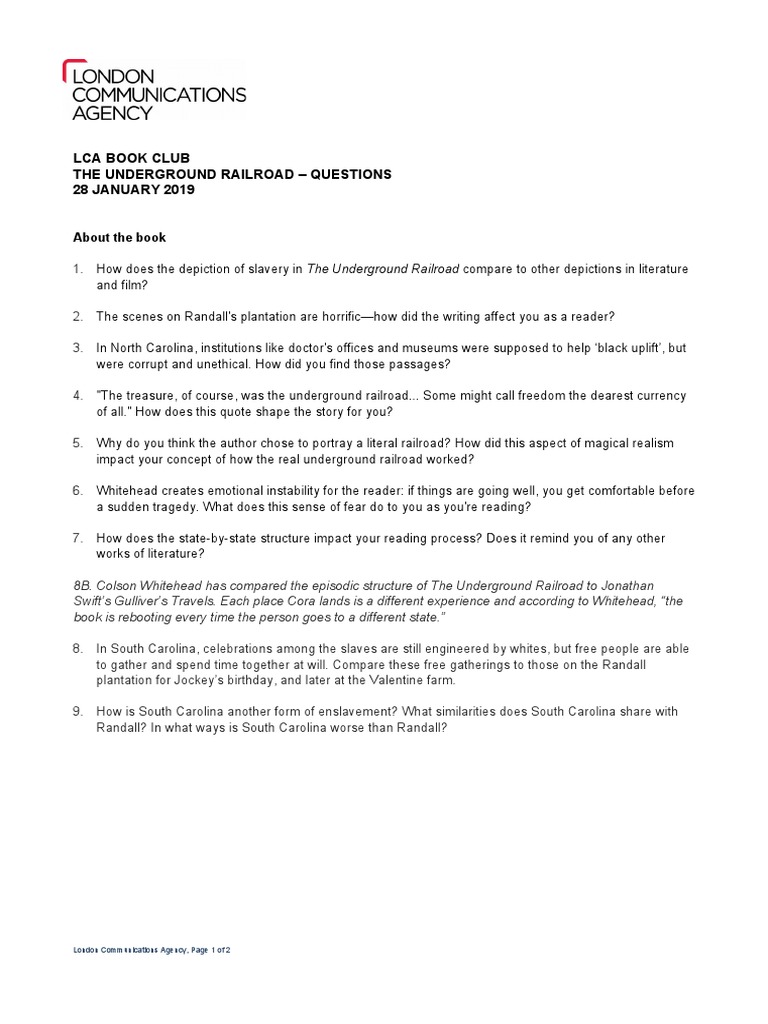 Discussion Questions The Underground Railroad PDF Underground