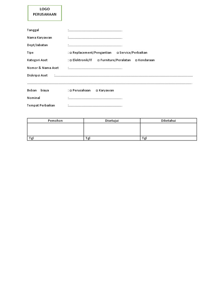 Contoh Formulir Permohonan Perbaikan | PDF