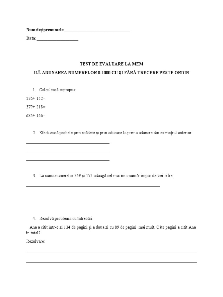 1 Test de Evaluare La Mem | PDF