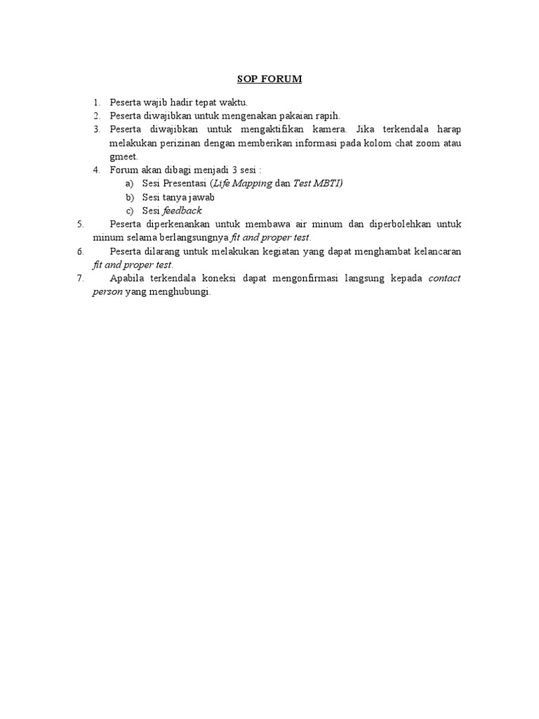 SOP Forum: Aturan dan Prosedur Peserta | PDF | Teknologi & Rekayasa