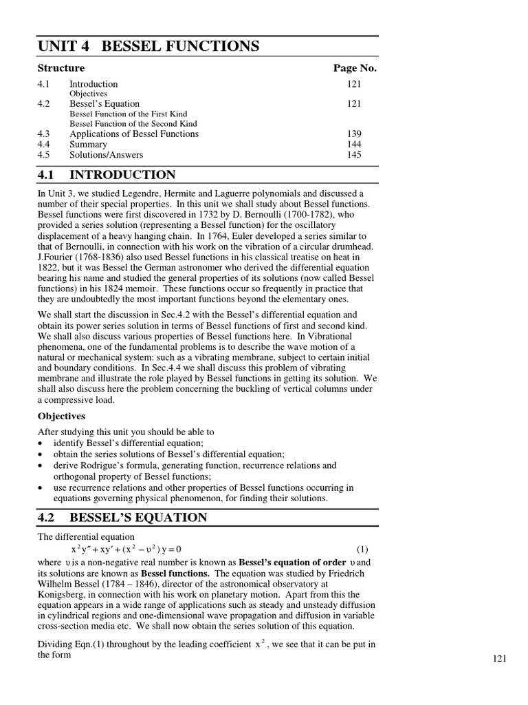 Unit 4 Bessel Functions | PDF | Equations | Mathematical Analysis