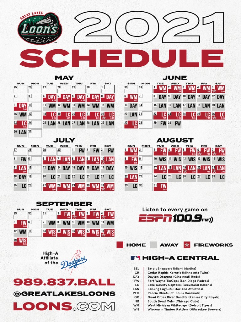 2021 Schedule - Great Lakes Loons | PDF