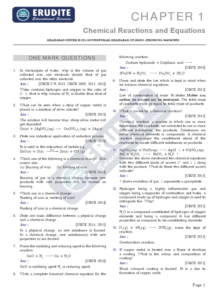 Chemical Reactions and Equations Guide | PDF | Redox | Chemical Reactions
