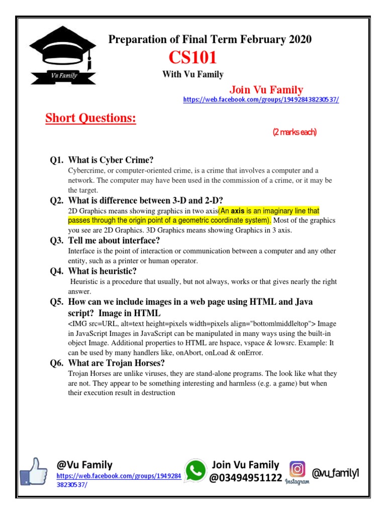 CS101 Final Term Prep with Vu Family | PDF | Computer Data Storage ...