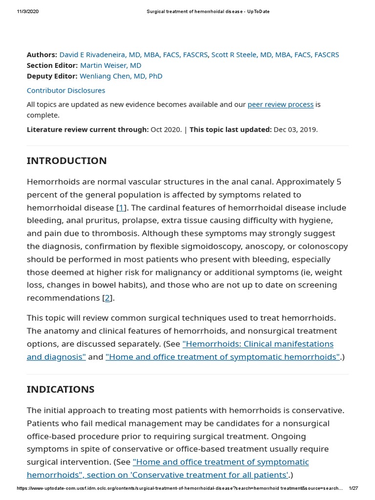 Surgical Treatment of Hemorrhoidal Disease UpToDate PDF