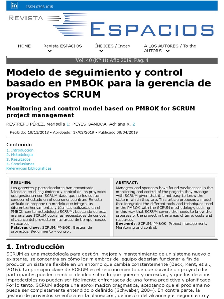 Modelo de Seguimiento y Control Basado en PMBOK para La Gerencia de ...