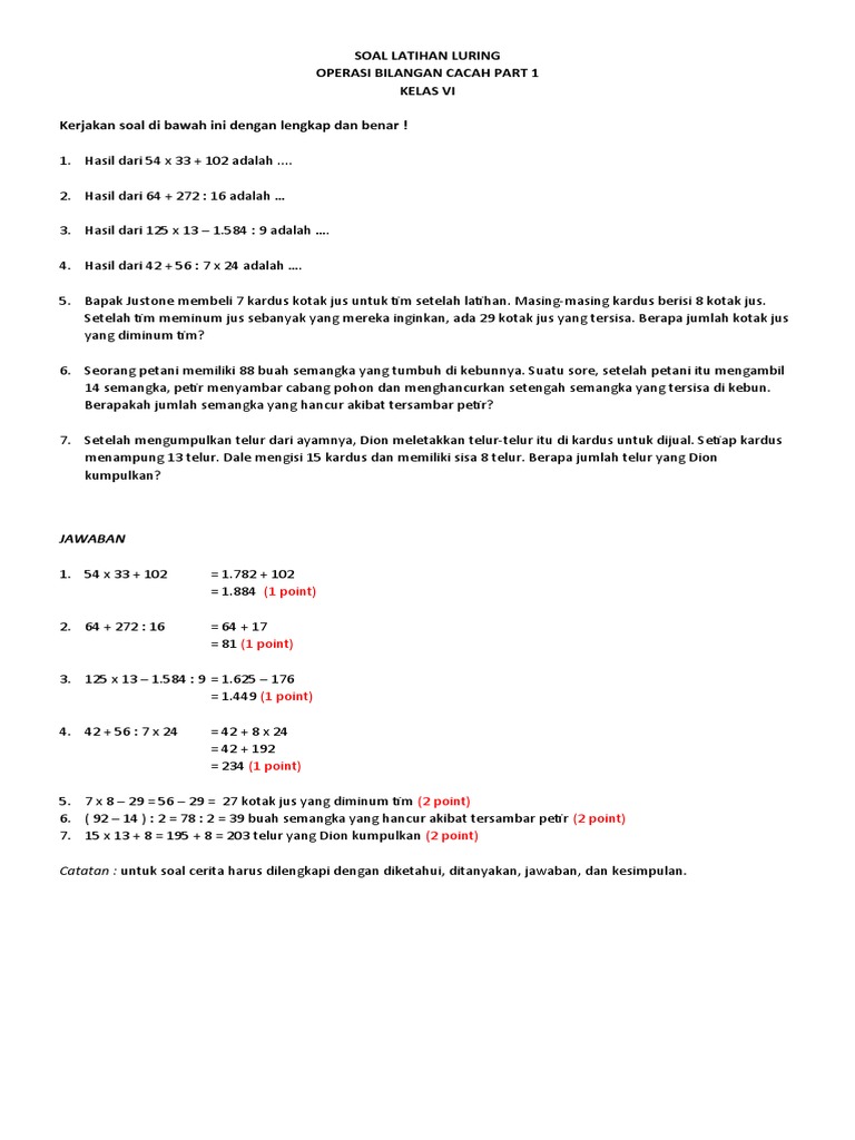 Soal Operasi Bilangan Cacah Kelas 6 | PDF