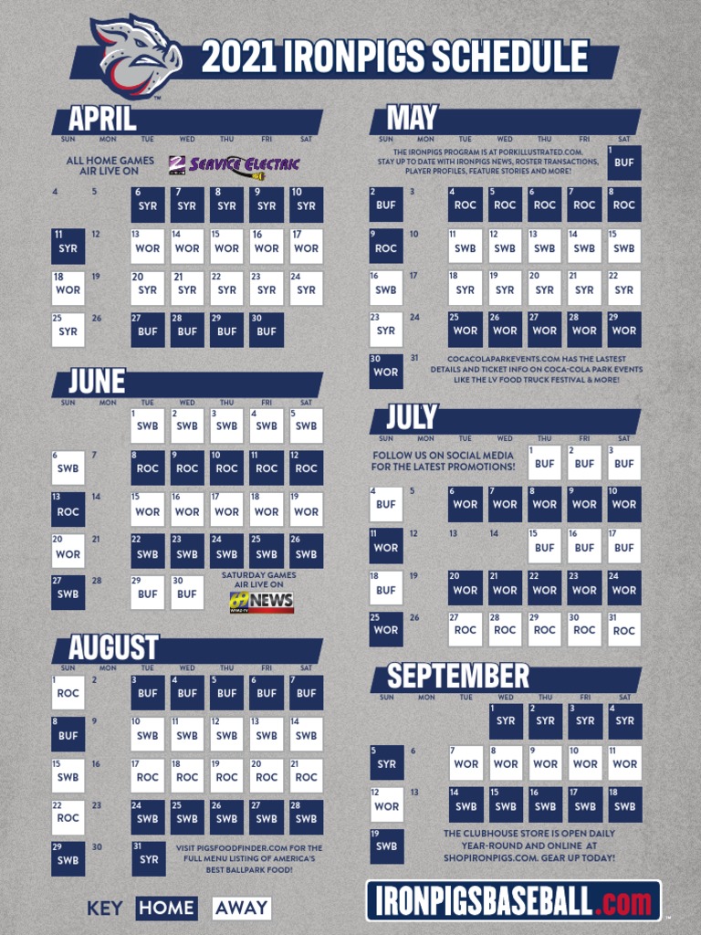 Lehigh Valley Ironpigs Printable Schedule