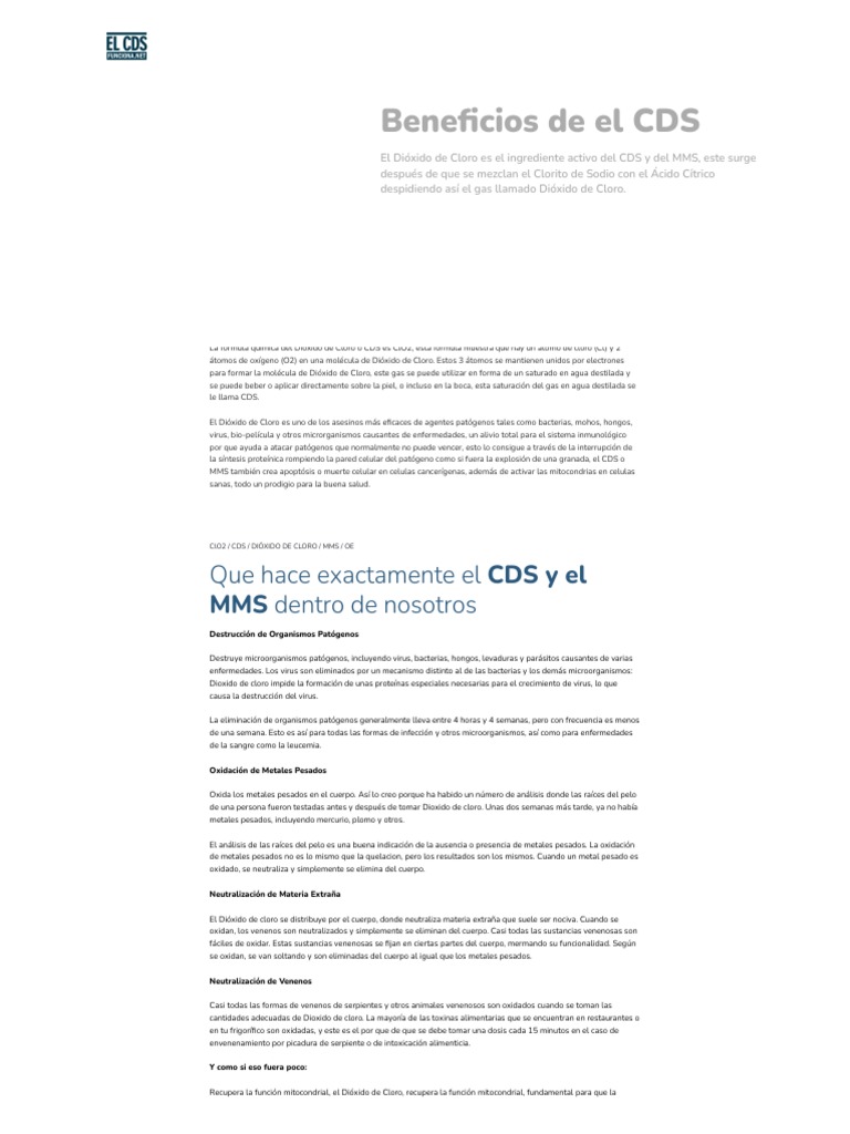Beneficios - CDS - ClO2 - MMS - El CDS Cura | PDF | Cloro | Virus