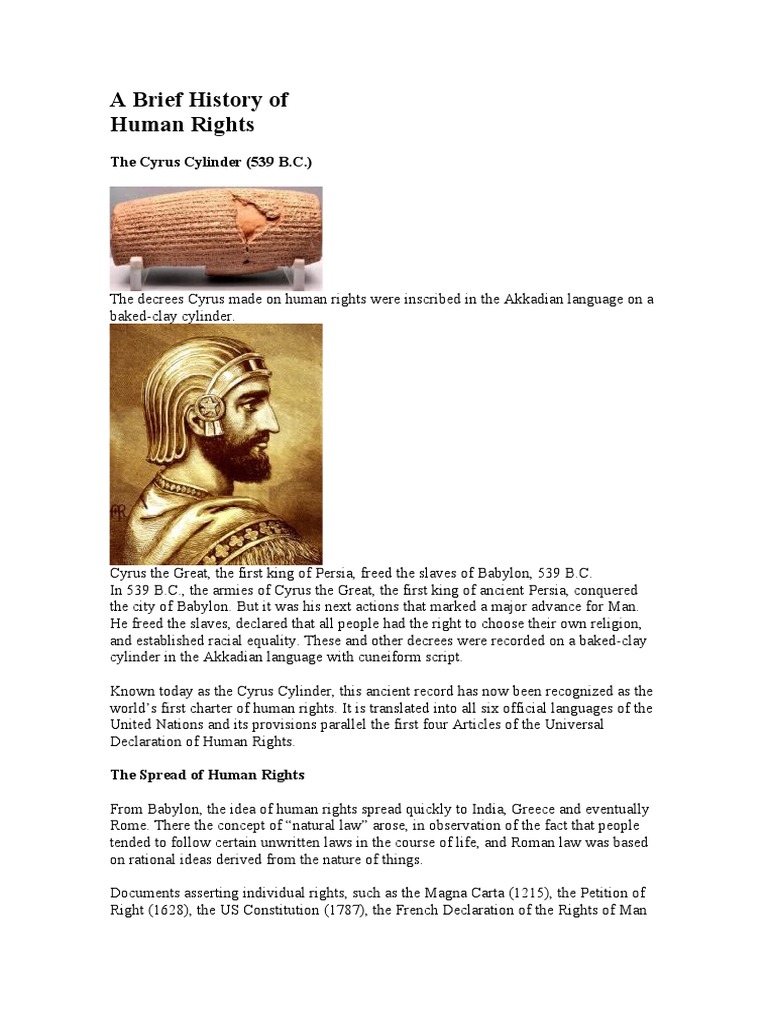 A Brief History of Human Rights: The Cyrus Cylinder (539 B.C.) | PDF ...
