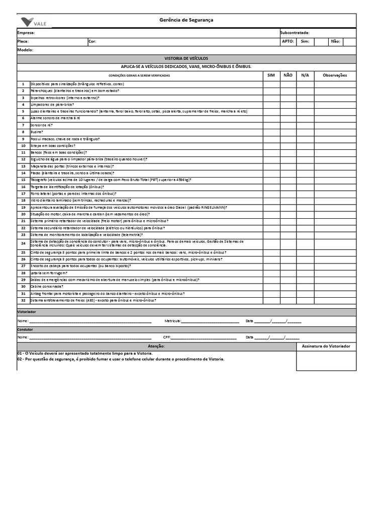 Anexo 02 - Check List Mobilização Inicial | PDF | Carro | Veículos de Roda