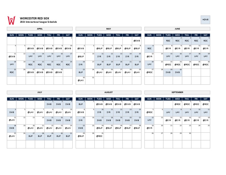 WooSox Schedule 2021 PDF